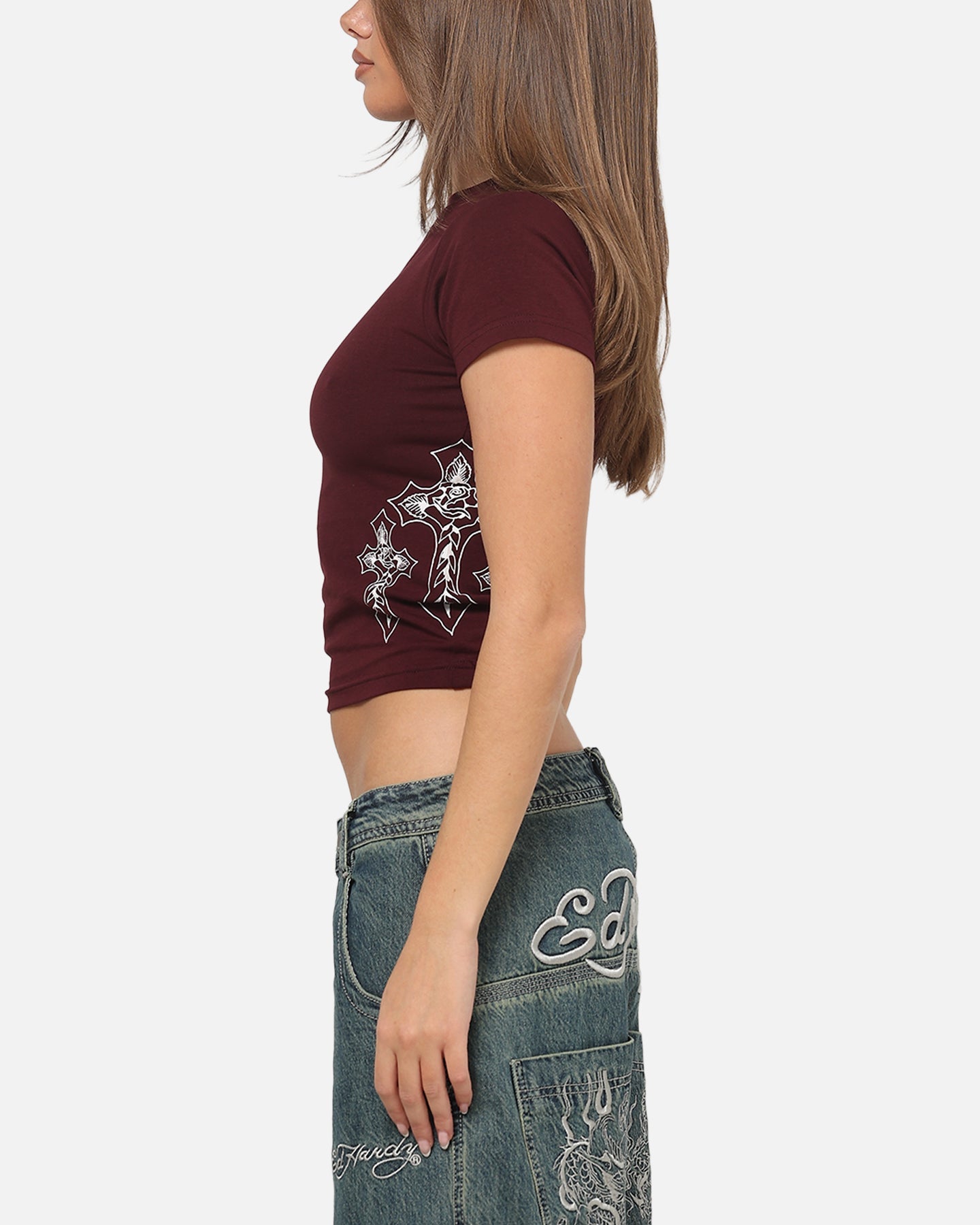 Ed Hardy Women's Cross Baby T-Shirt Plum