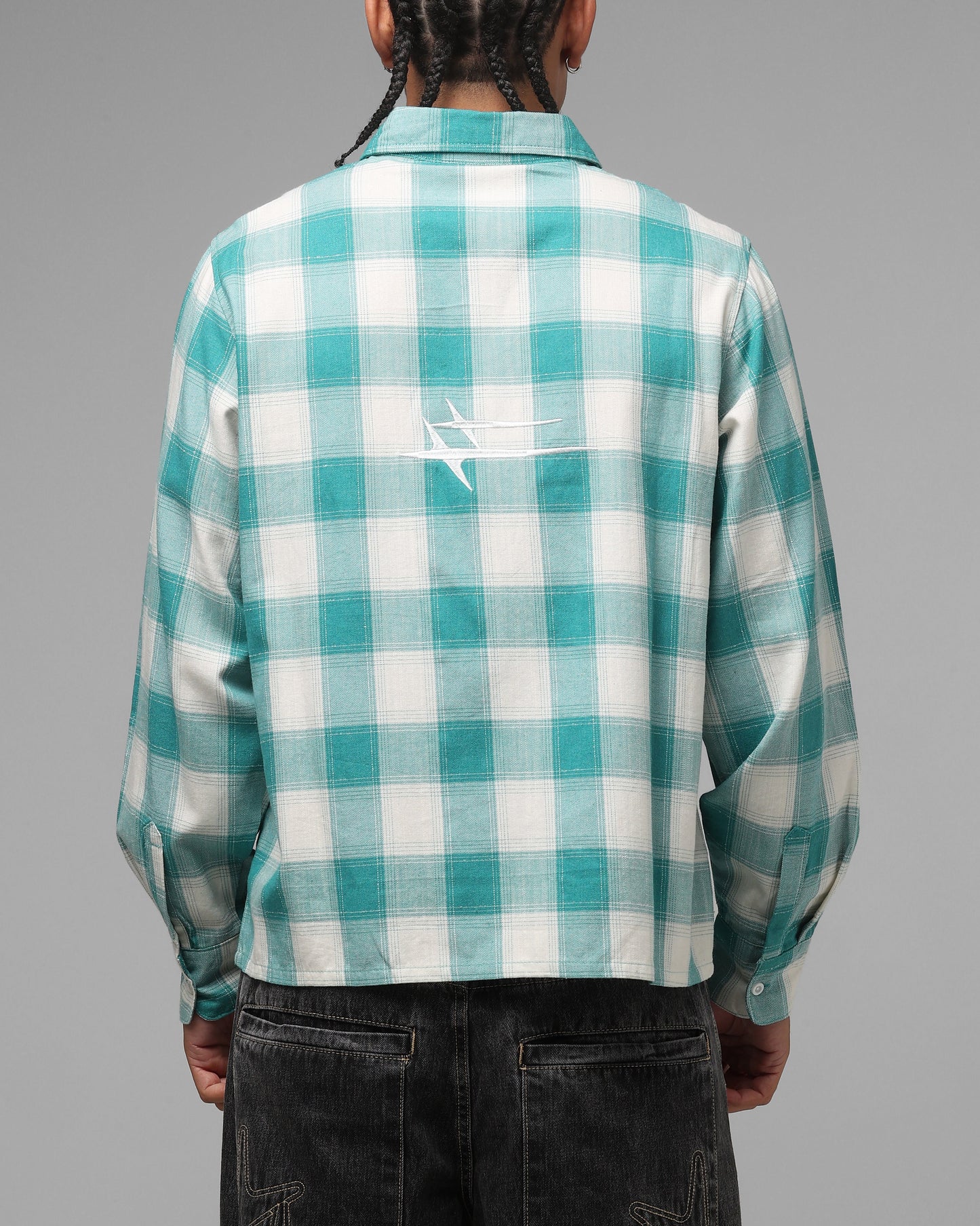 Loiter Hybrid Flannel Button Up Shirt Green-Plaid