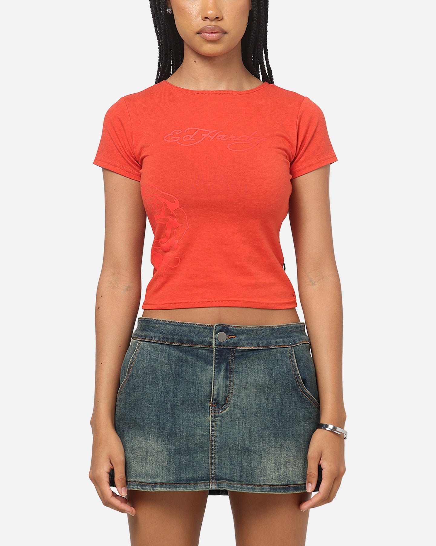 Ed Hardy Women's Rose Heart Baby T-Shirt Red/Black