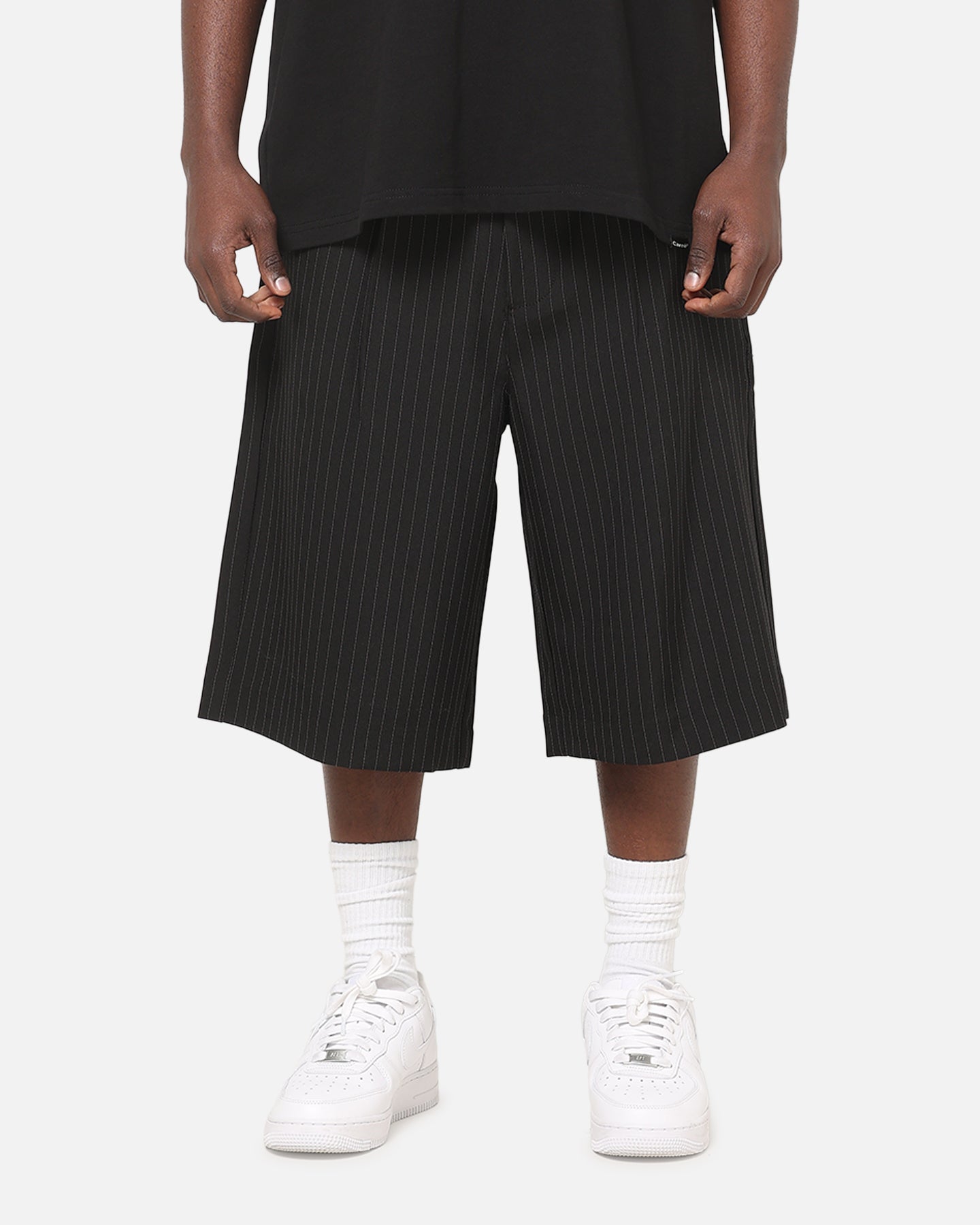 Carre Heritage Pleated Shorts Black Pinstripe