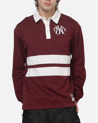 Mitchell & Ness New York Yankees Roses Rugby Long Sleeve Polo Shirt Sour Cherry