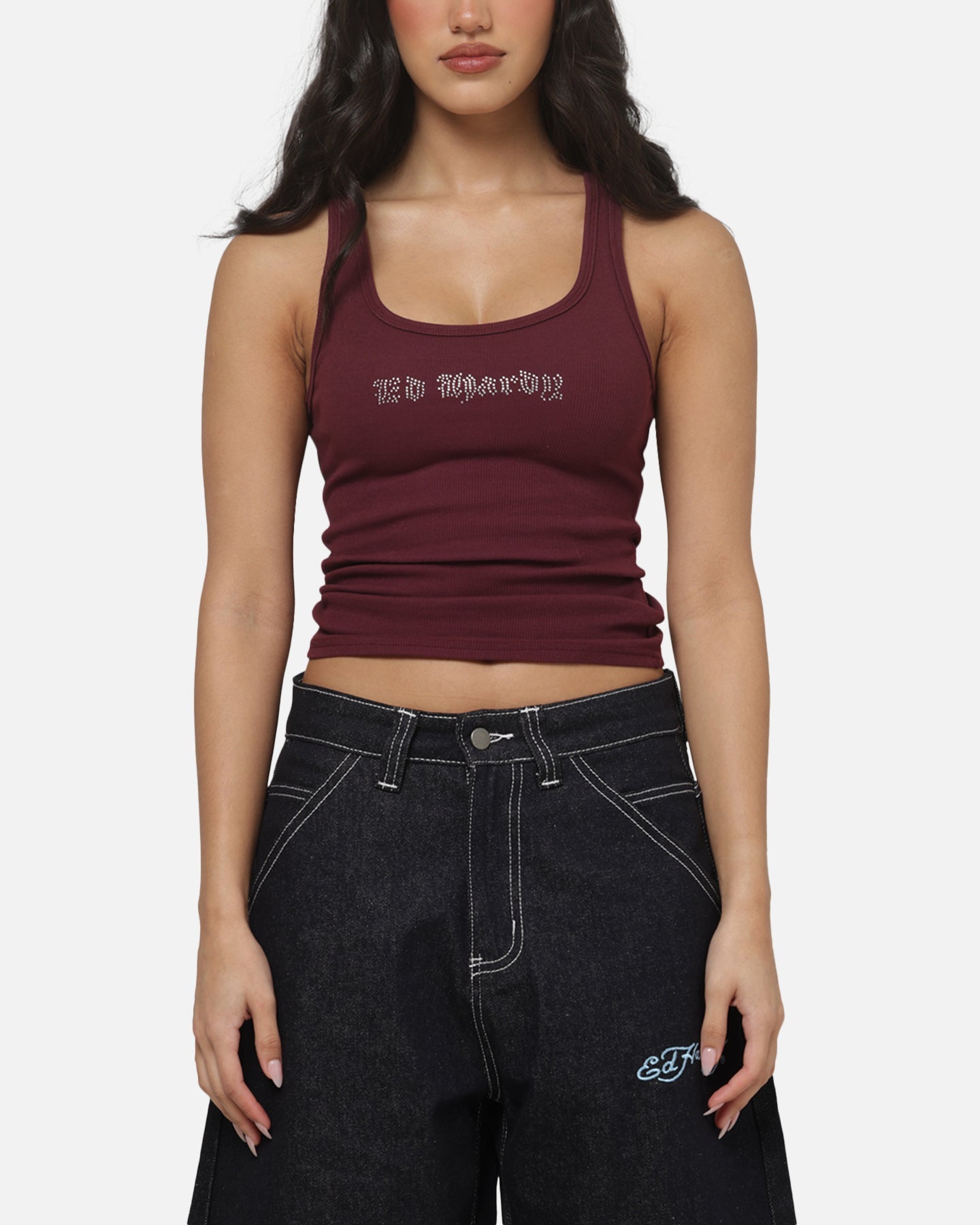 Ed Hardy Women's Signature Rhinestone Tank Plum