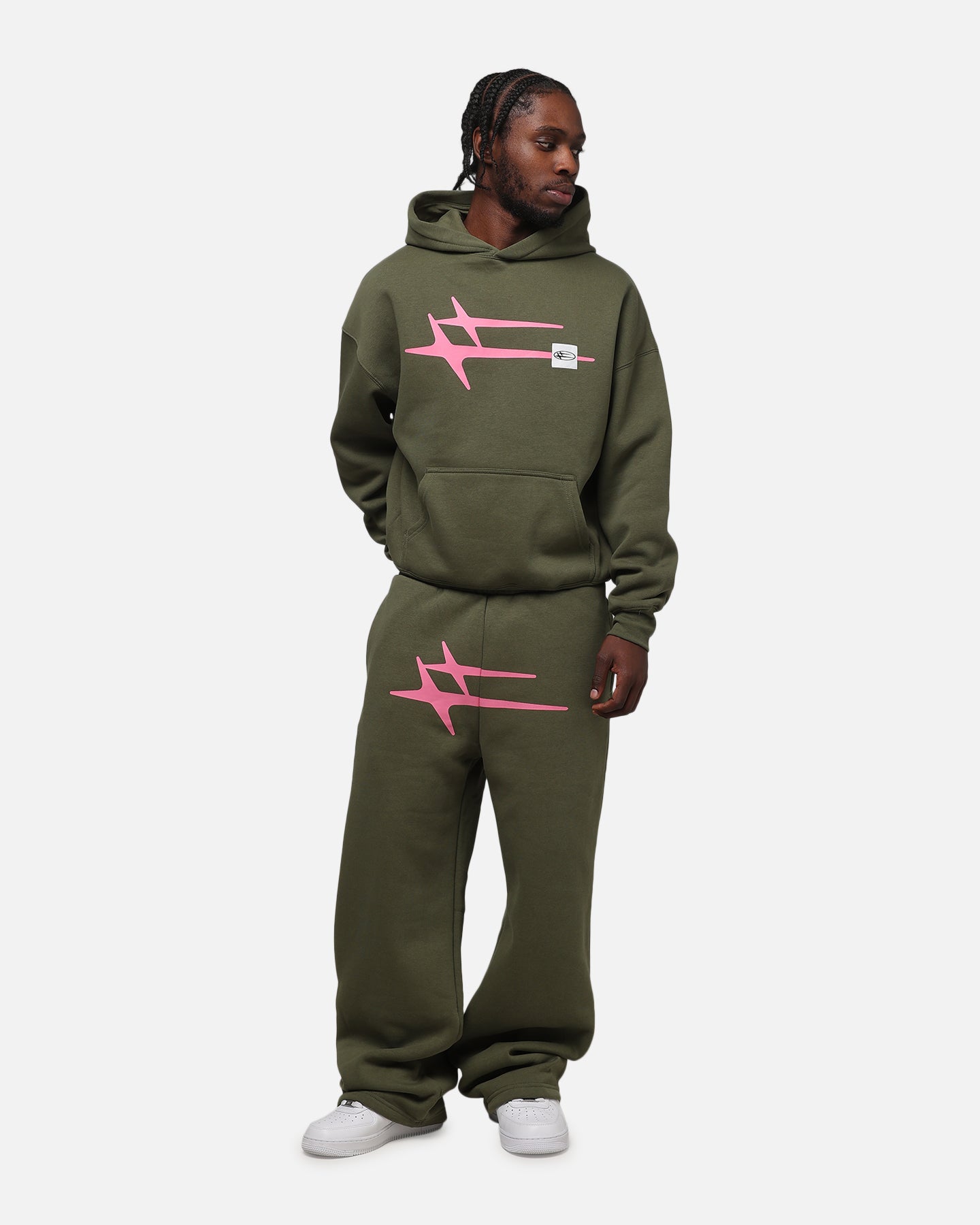 Loiter Hybrid Premium Hoodie Olive/Pink