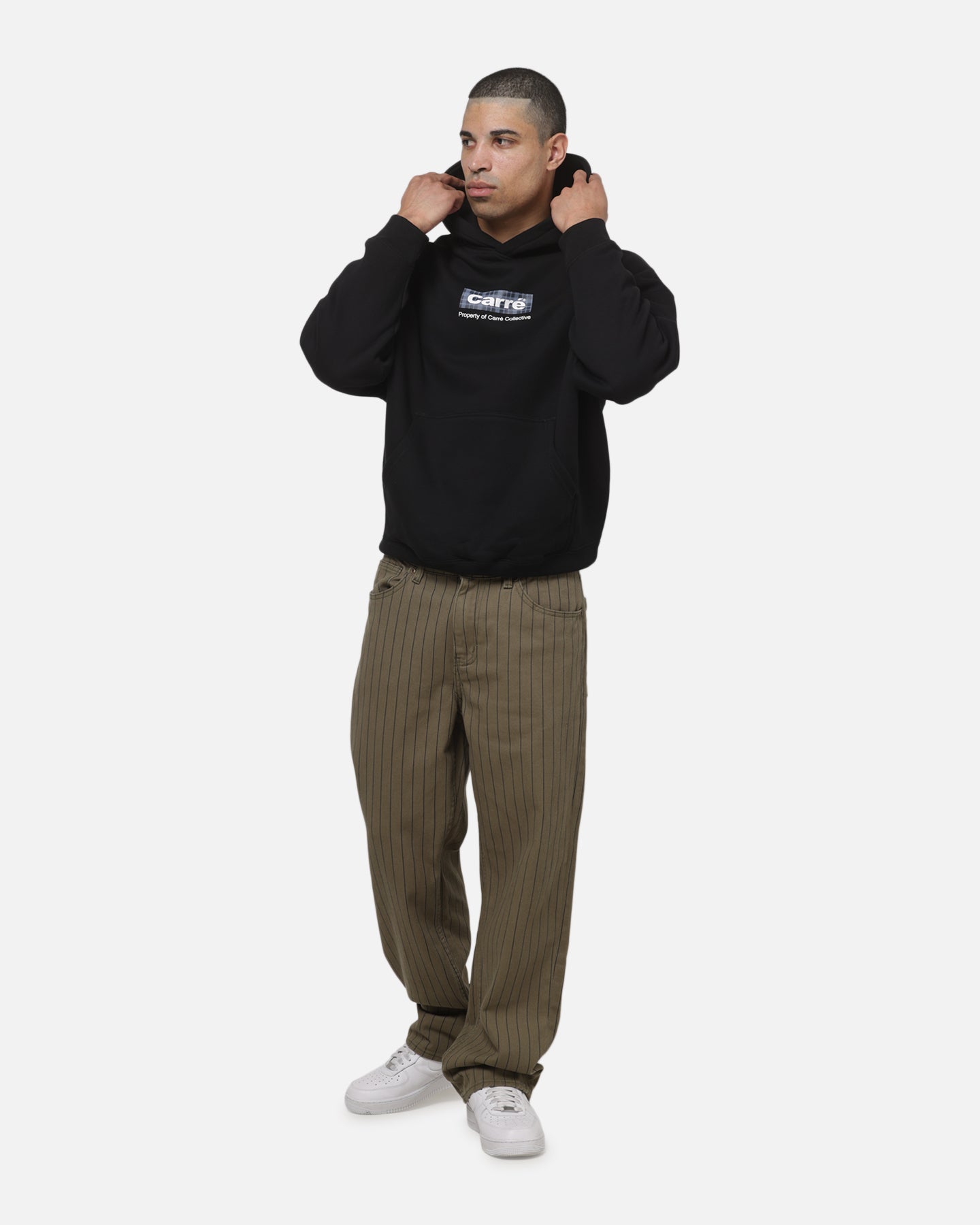 Carre Box Check Hoodie Solid Black