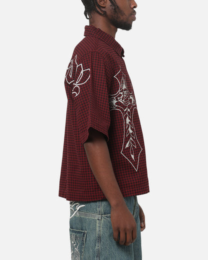 Ed Hardy Ghost Tattoo Button Up Shirt Plum