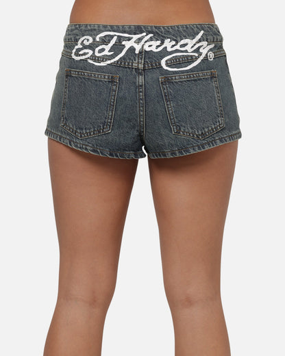 Ed Hardy Women's Signature Mini Shorts Mid Blue
