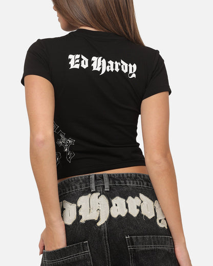 Ed Hardy Women's Cross Baby T-Shirt Black