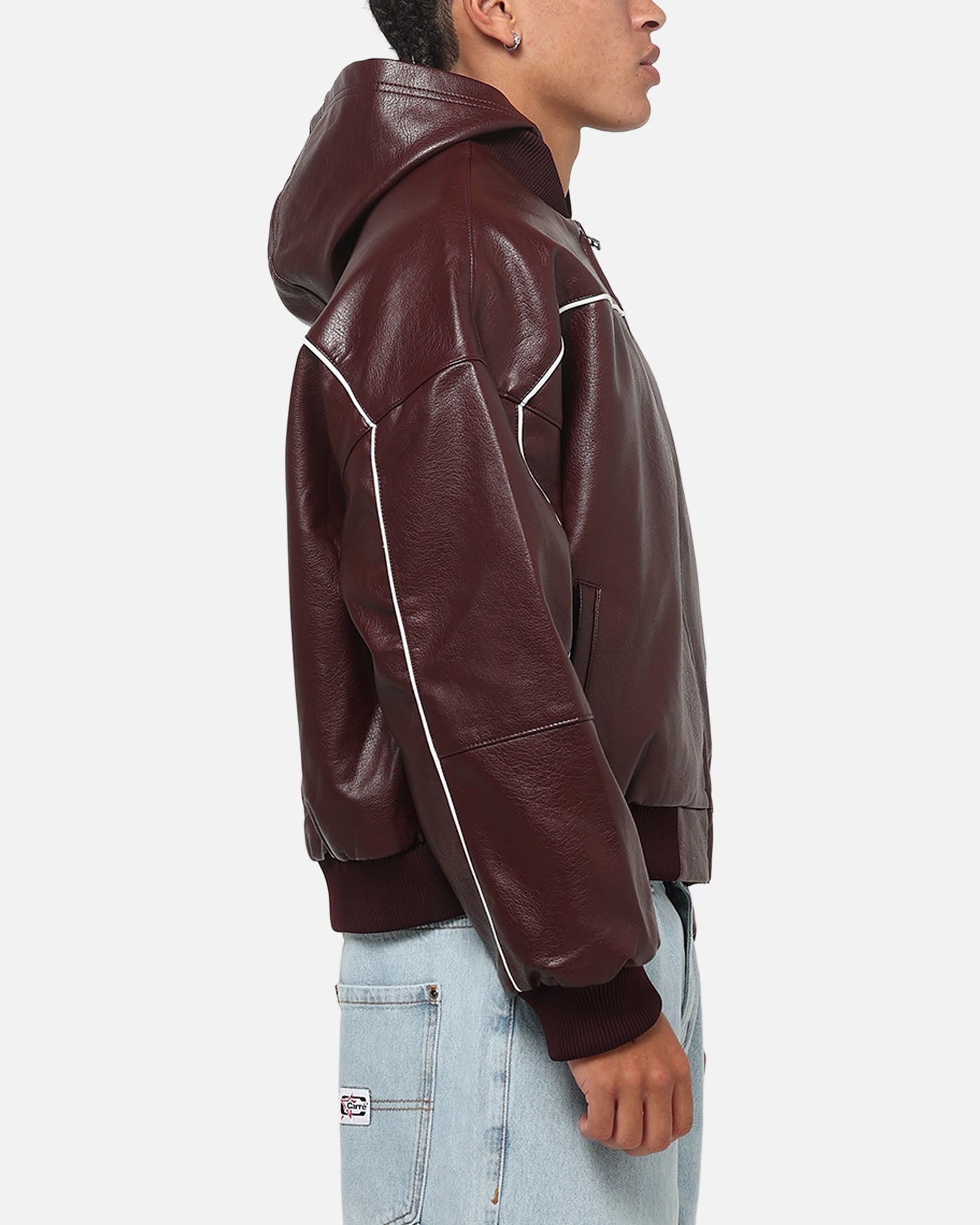 Carre Velocity Vegan Leather Bomber Jacket Burgundy