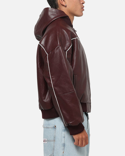 Carre Velocity Vegan Leather Bomber Jacket Burgundy
