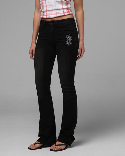 Loiter Women's Shibuya Low Rise Jeans Washed Black Denim