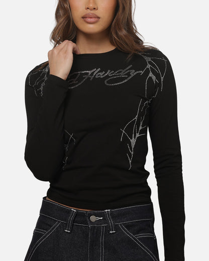 Ed Hardy Women's Cyber Rhinestone Long Sleeve T-Shirt Black