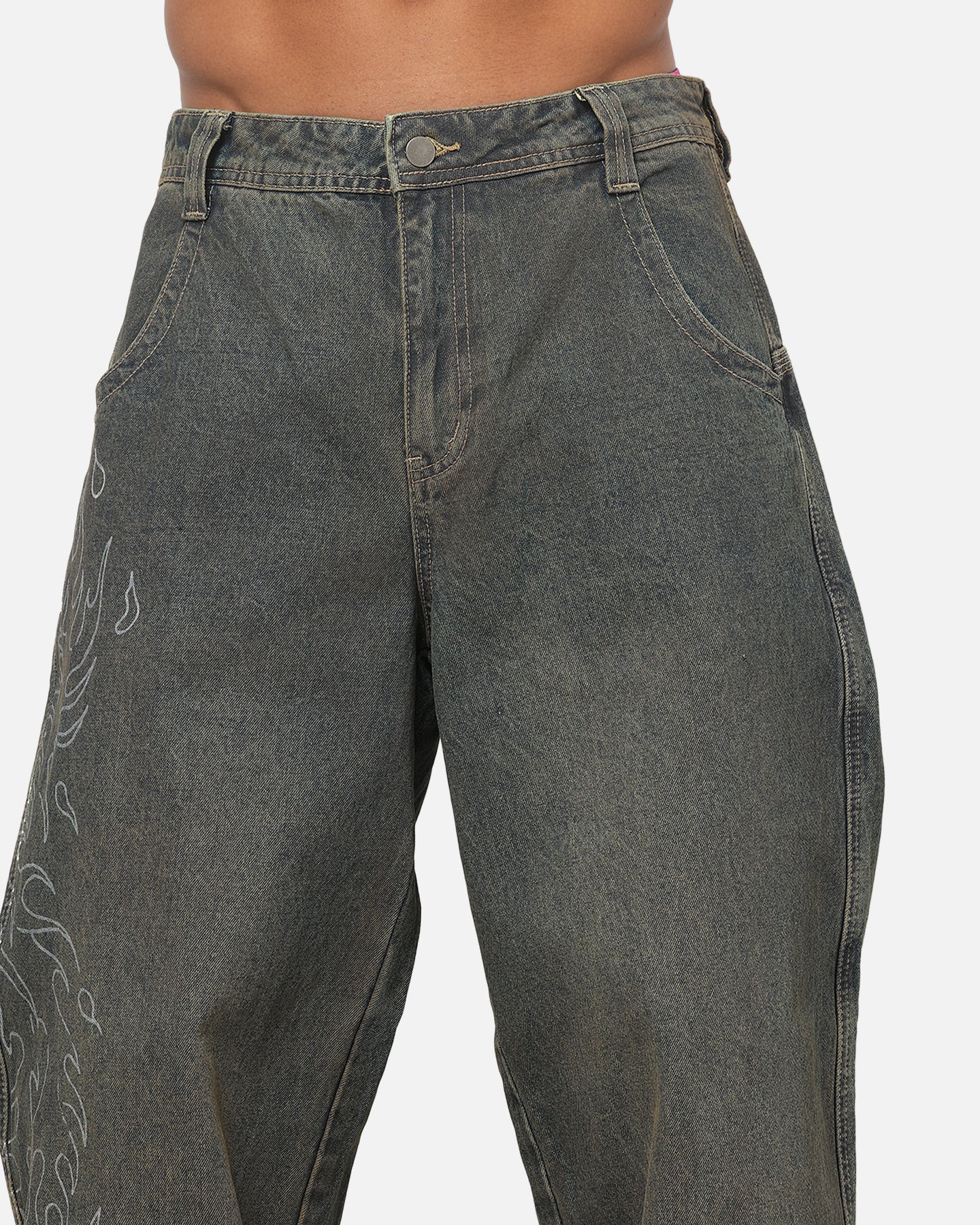 Ed Hardy Ghost Tattoo Ultra Wide Jeans Dirty Denim