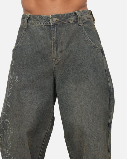Ed Hardy Ghost Tattoo Ultra Wide Jeans Dirty Denim