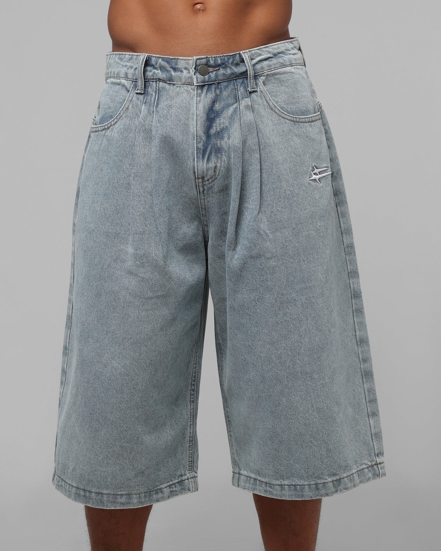 Loiter Star Born Pleated Jorts Blue Washed Denim