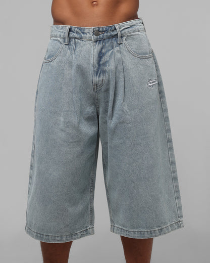 Loiter Star Born Pleated Jorts Blue Washed Denim