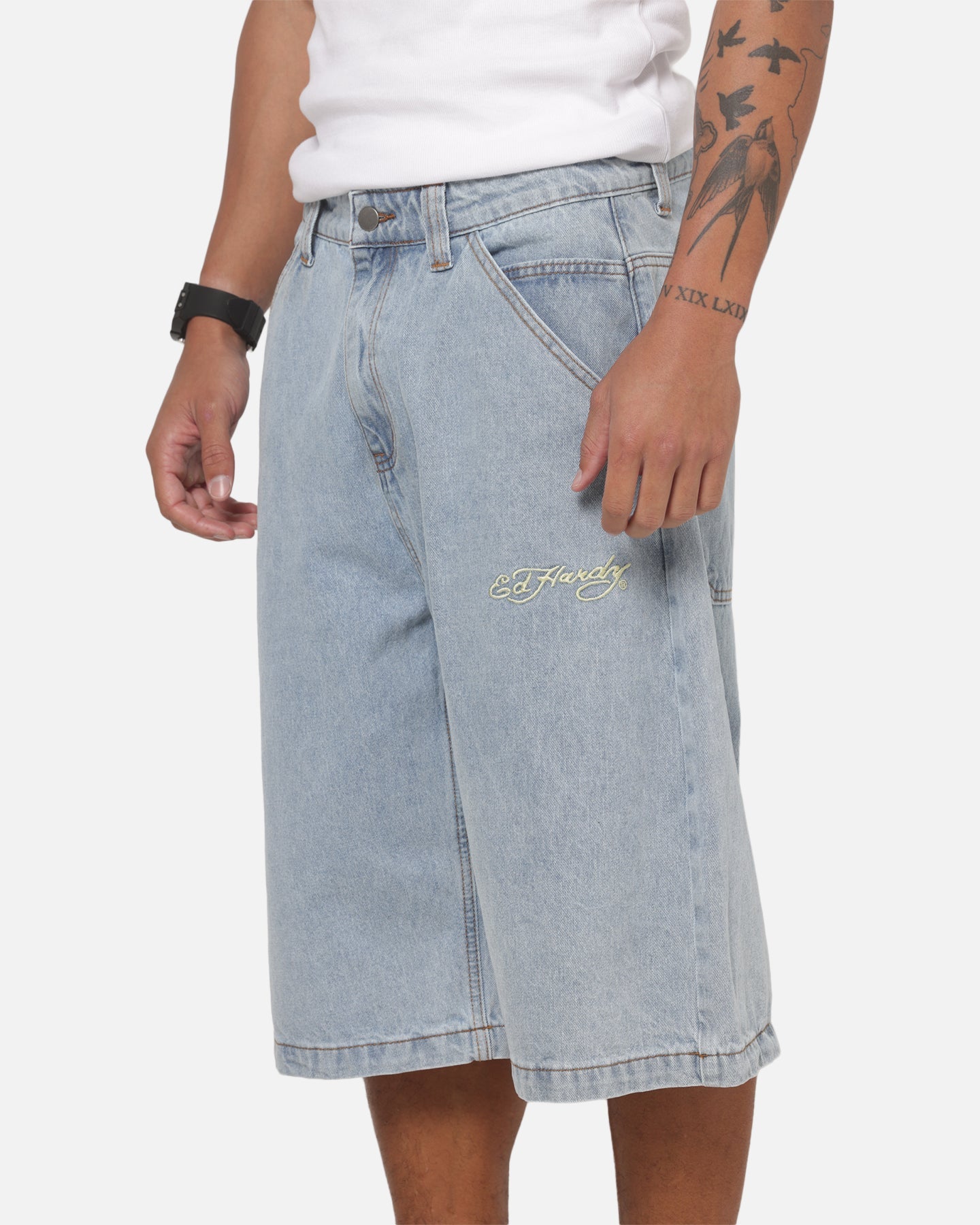 Ed Hardy Serpent Jorts Light Wash