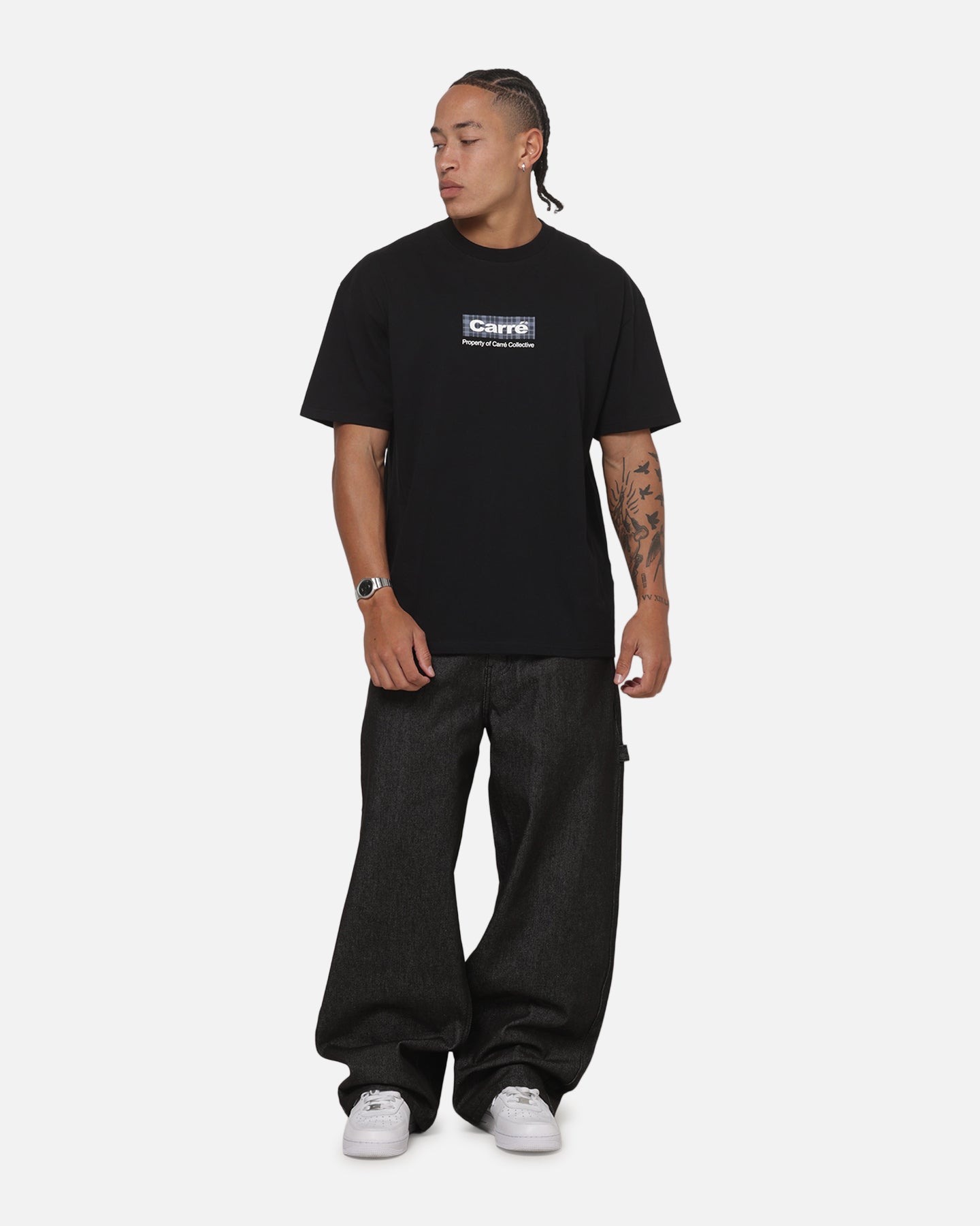 Carre Box Check T-Shirt Solid Black
