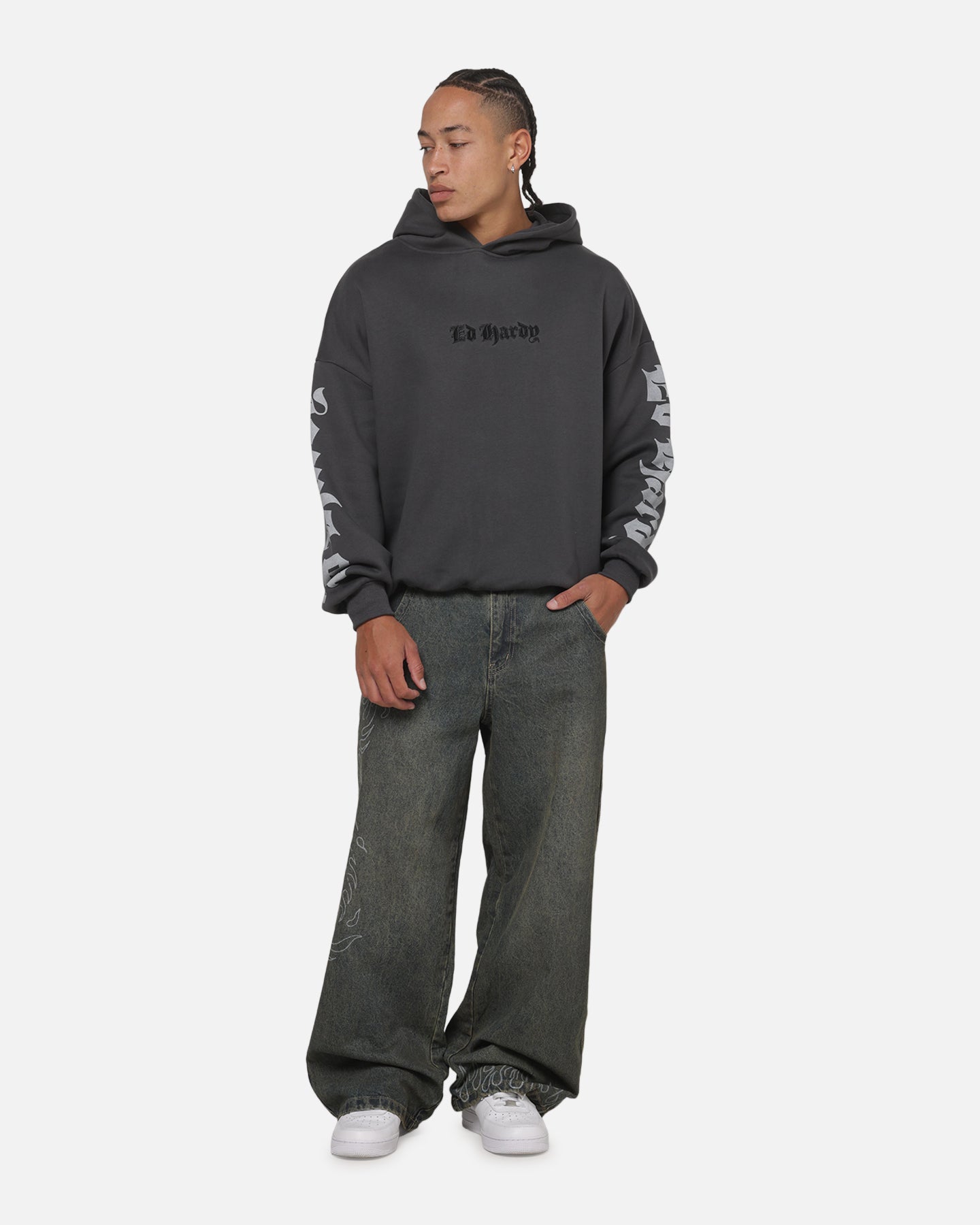 Ed Hardy Chrome Hoodie Washed Black