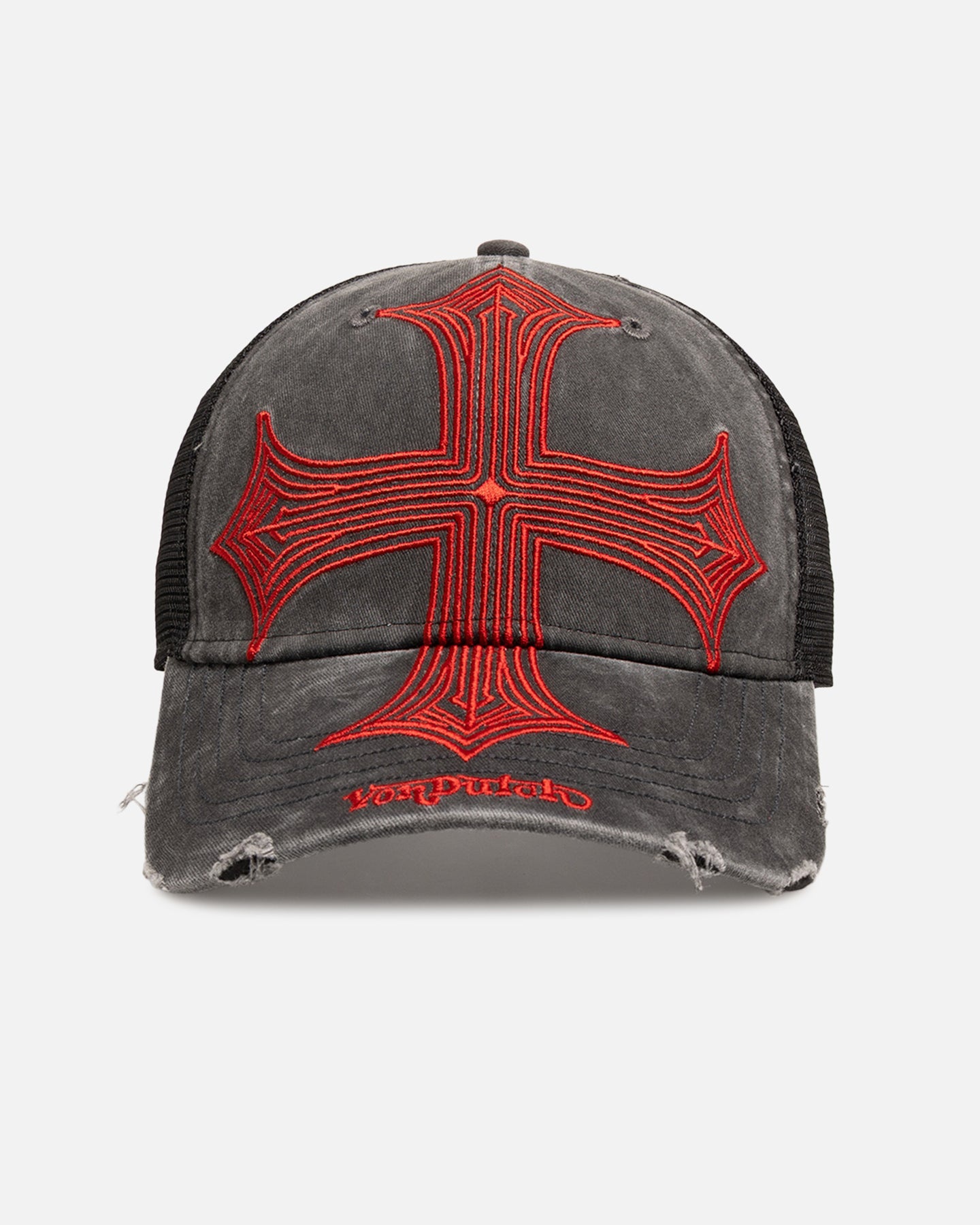 Von Dutch Worn Out Trucker Snapback Hat Washed Black