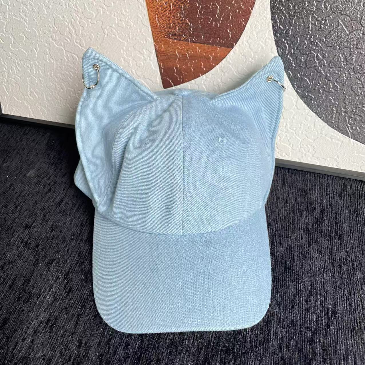 Y2K Doberman Dog Ears Washed Denim Baseball Cap