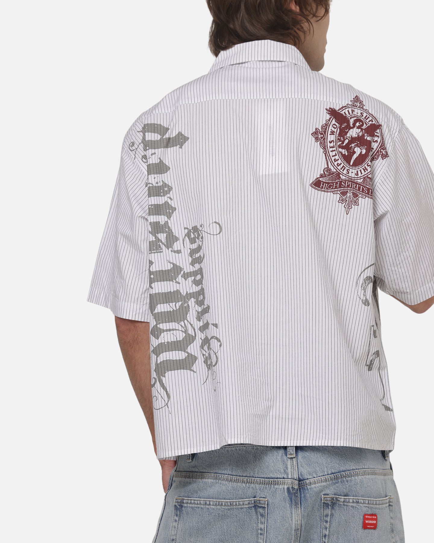 Worship Restraint Box Crop Shirt White Pinstripe