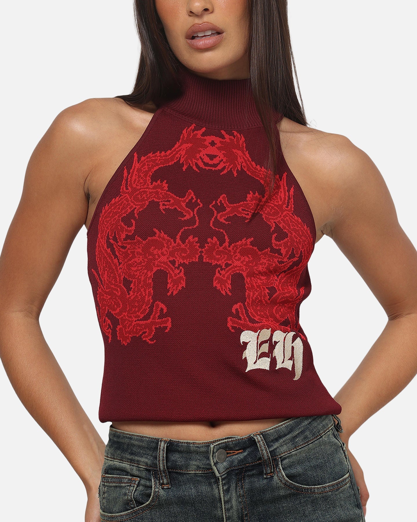 Ed Hardy Women's Dragon Knitted Top Plum