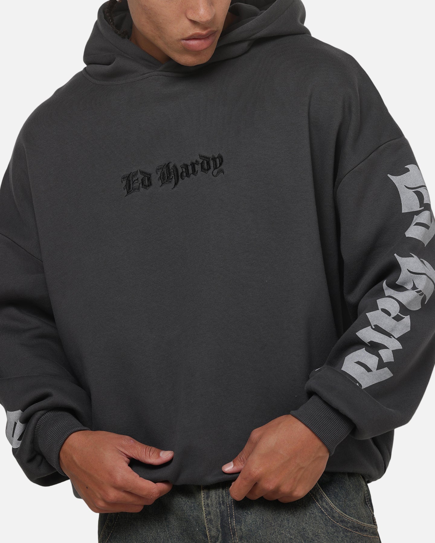 Ed Hardy Chrome Hoodie Washed Black