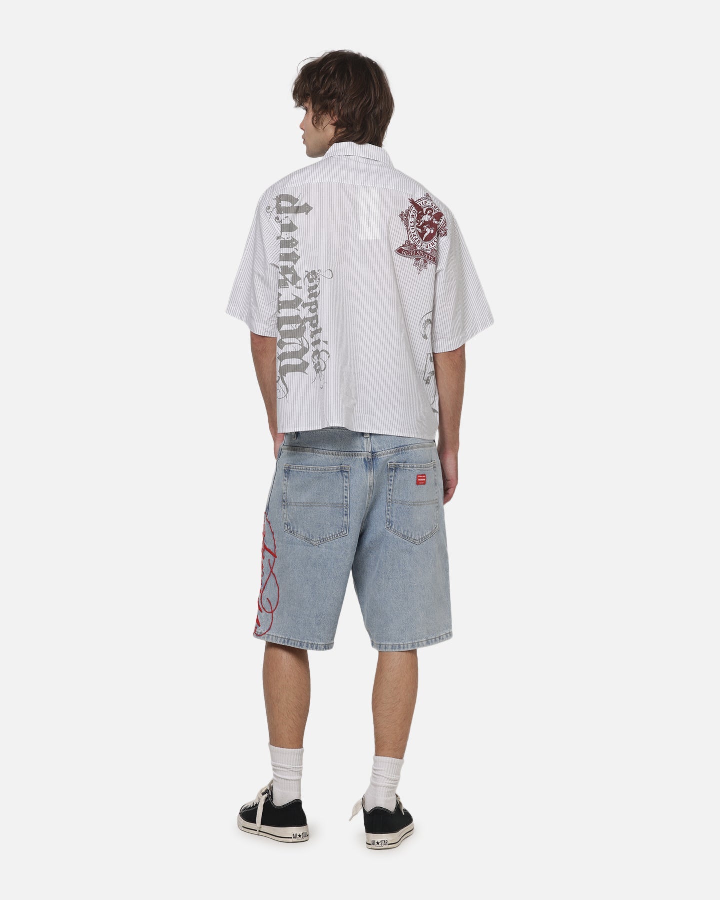 Worship Restraint Box Crop Shirt White Pinstripe