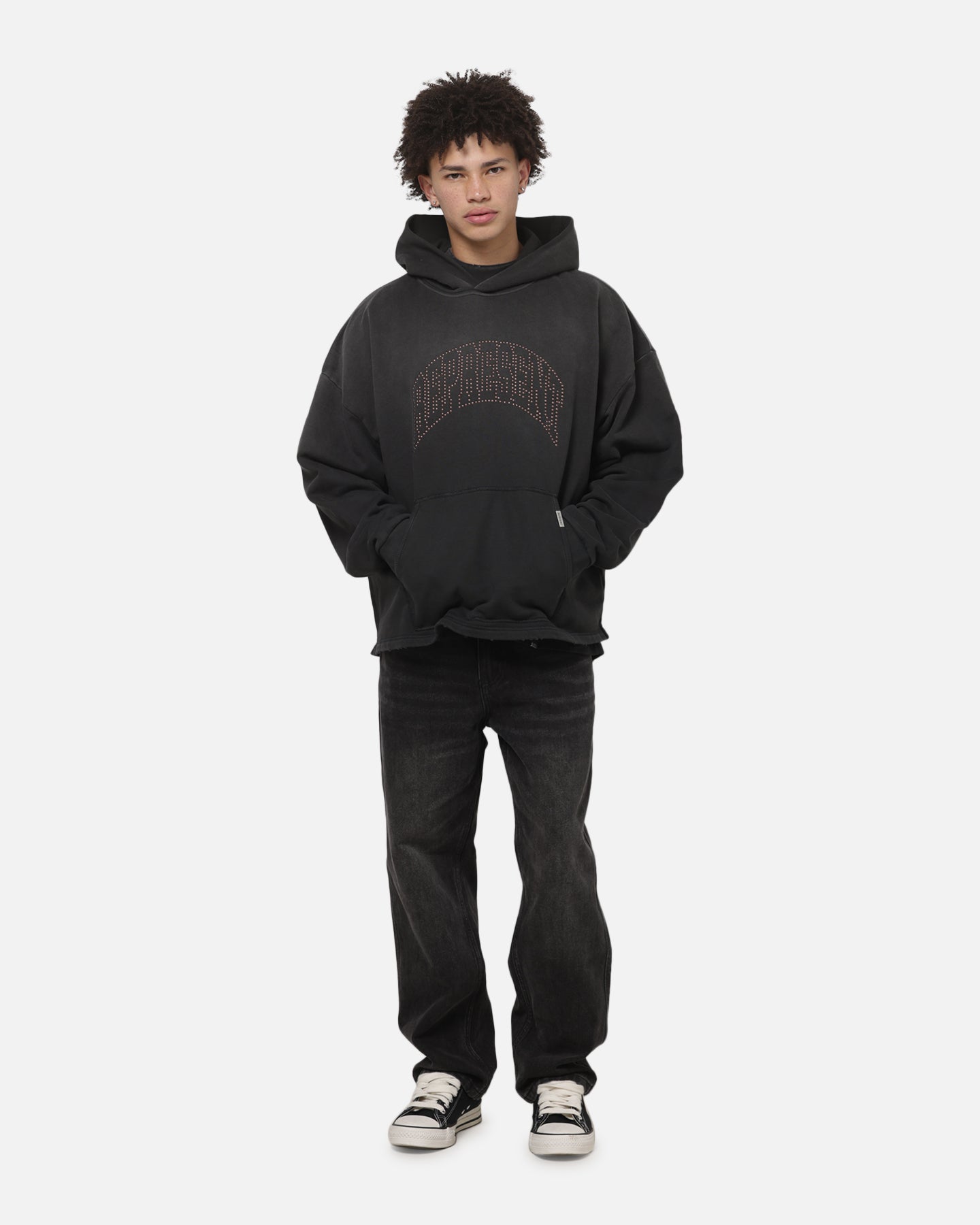 Represent Embellished Hoodie Stained Black