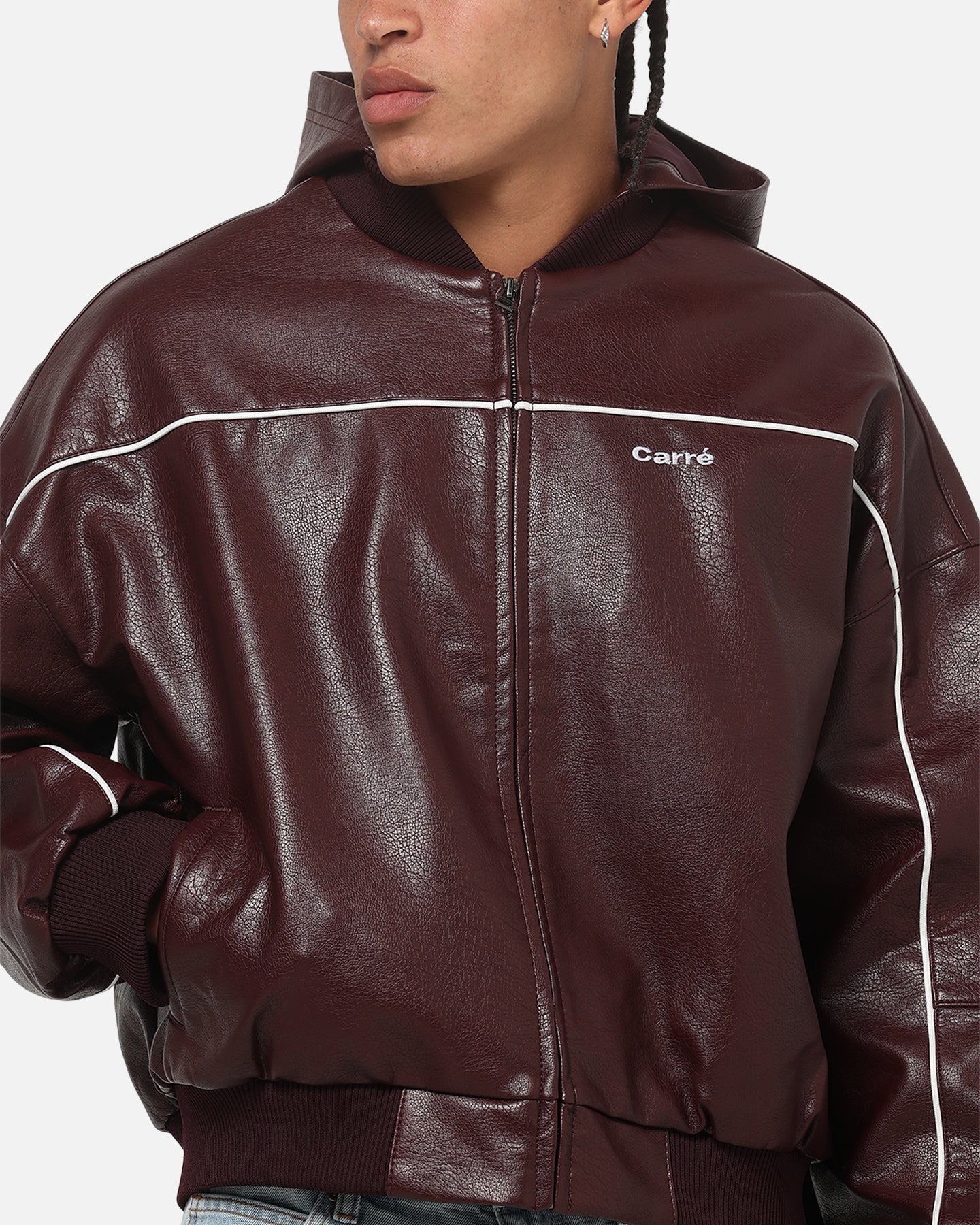 Carre Velocity Vegan Leather Bomber Jacket Burgundy
