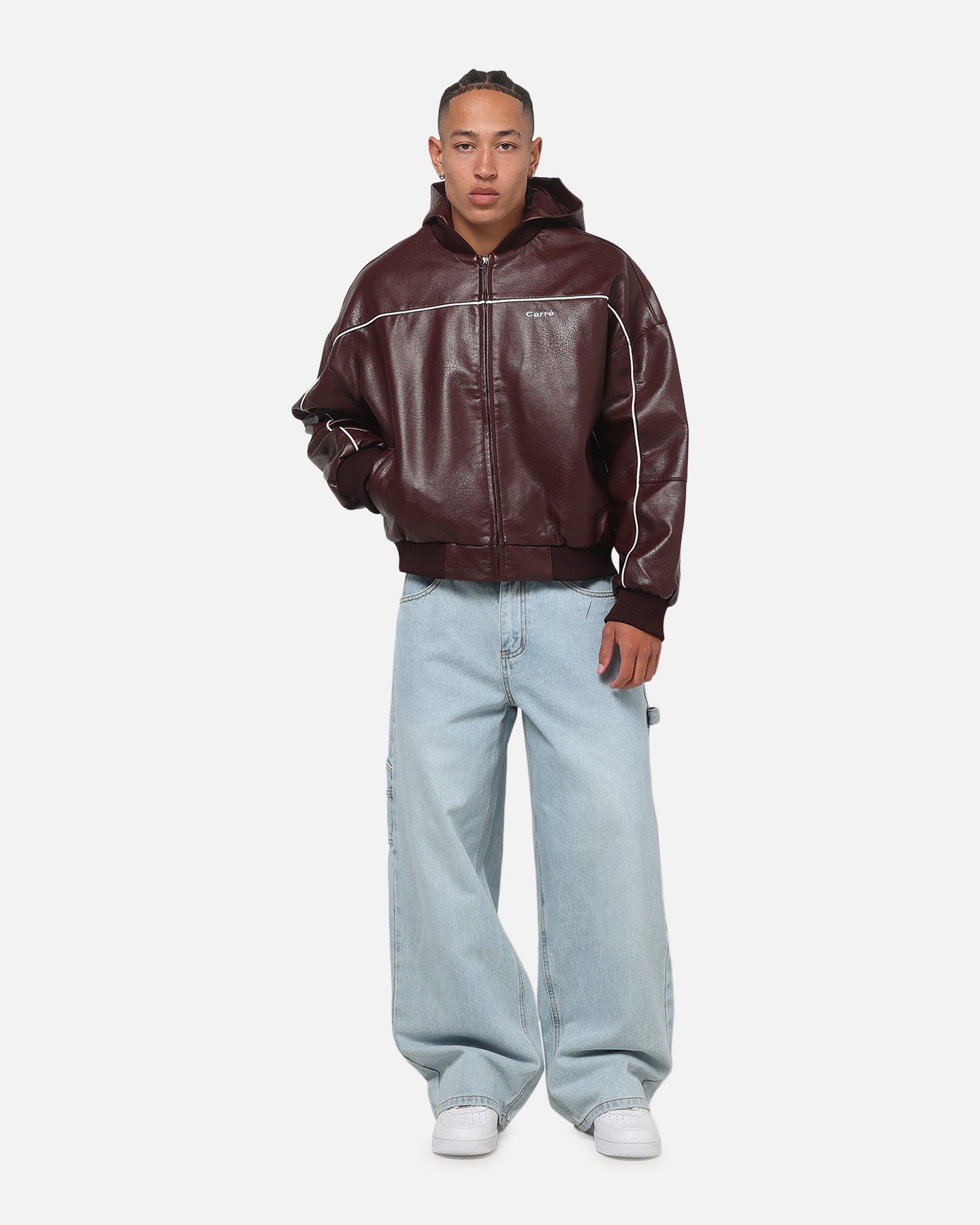 Carre Velocity Vegan Leather Bomber Jacket Burgundy