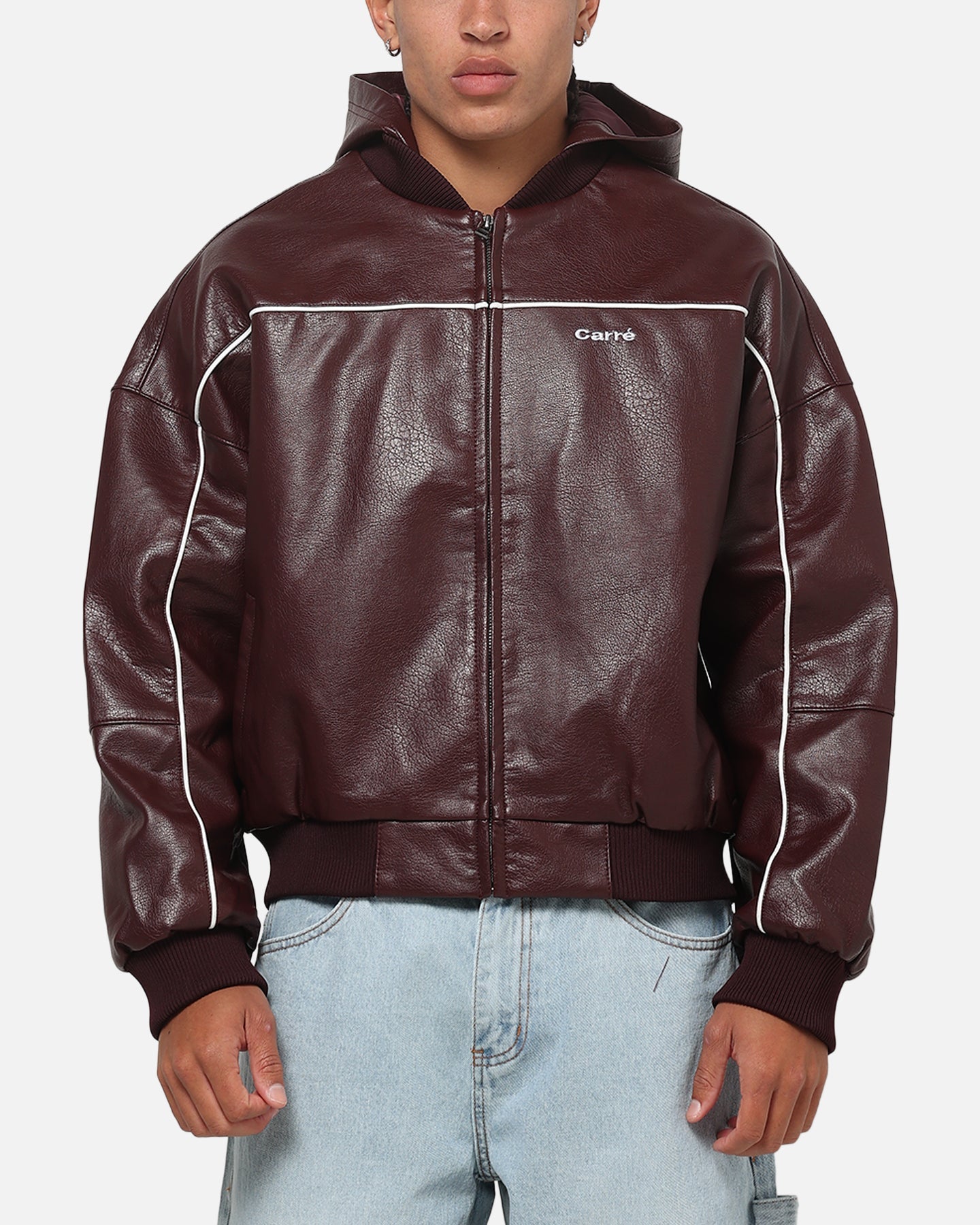 Carre Velocity Vegan Leather Bomber Jacket Burgundy
