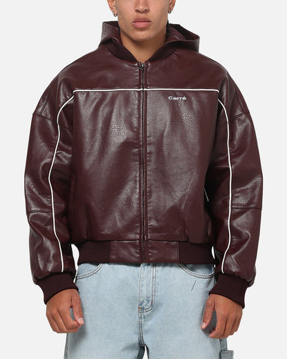 Carre Velocity Vegan Leather Bomber Jacket Burgundy