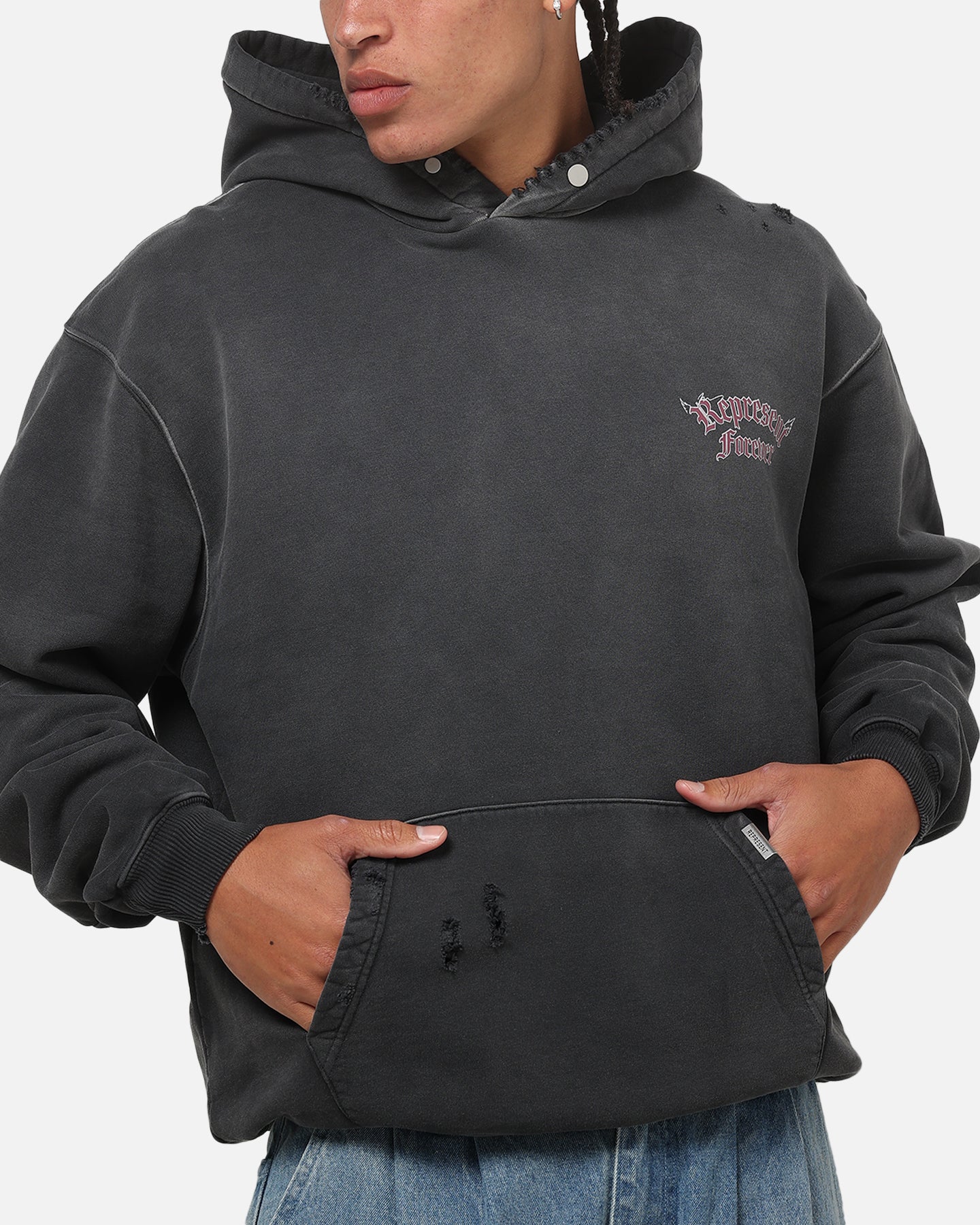 Represent Duality Hoodie Washed Black