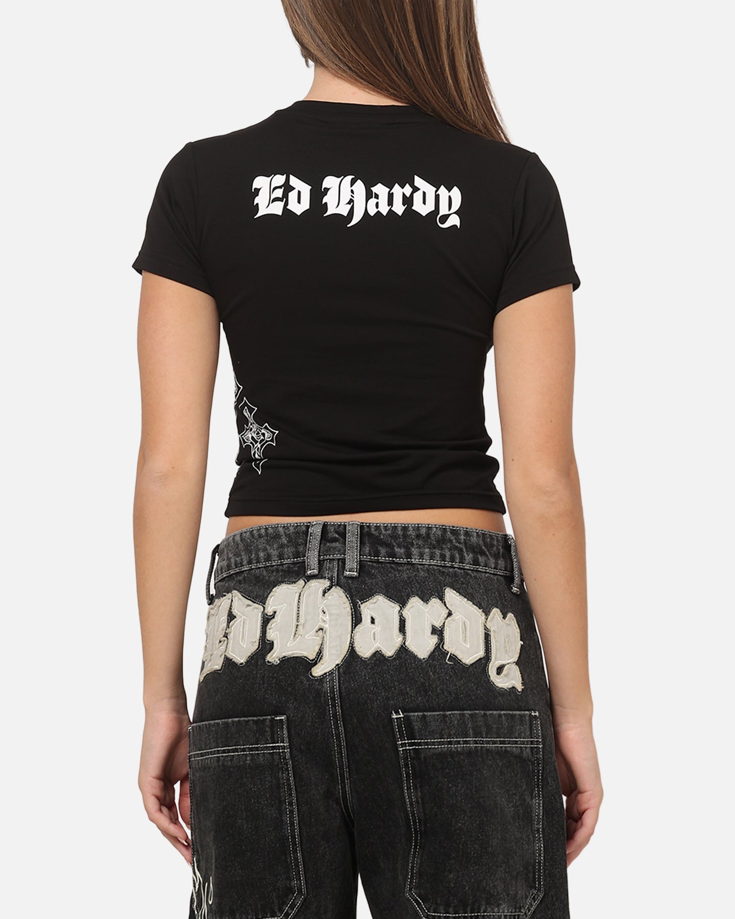 Ed Hardy Women's Cross Baby T-Shirt Black