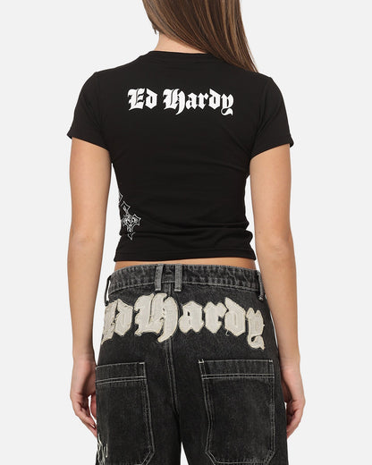 Ed Hardy Women's Cross Baby T-Shirt Black